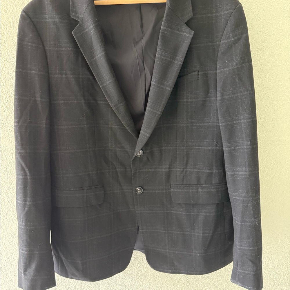 Zara Men's Charcoal Black Windowpane Two-Button Blazer